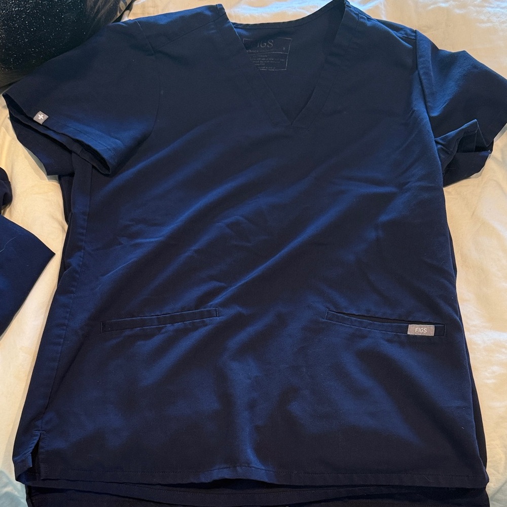 Figs Deep Blue V-Neck Scrub Top